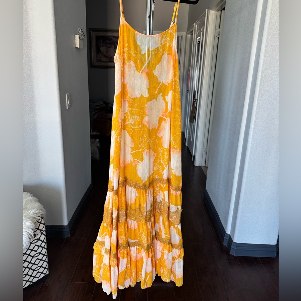 NWT Free People Yellow & Cream Floral Tiered Maxi Dress